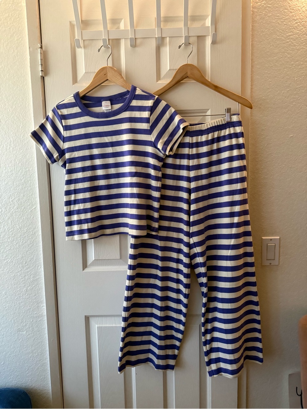 Hanna Andersson Blue and White Striped Short Sleeve Pajama Set